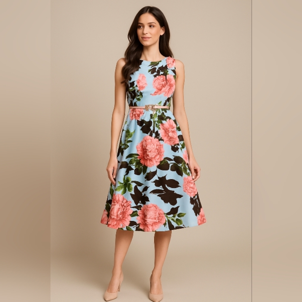 NWOT SZ 8 Floral Sleeveless Dress - Blue and Pink